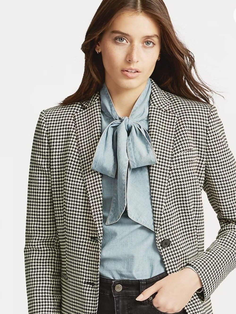 Lauren Ralph Lauren Classic Houndstooth Blazer Jacket in Black & White Size 8